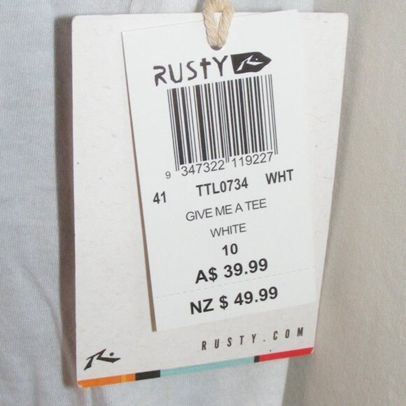 new RUSTY Tshirt, 10/M, White/Green Yoke, Short sleeves, Logo front, Cotton - Picture 5 of 9